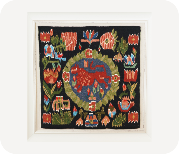 フレミッシュ織り 壁掛け ライオンと花