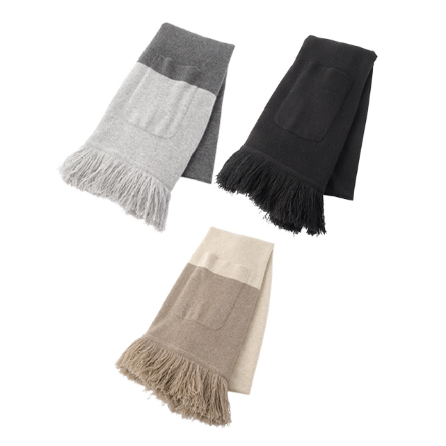 ポケット付フリンジニットストール