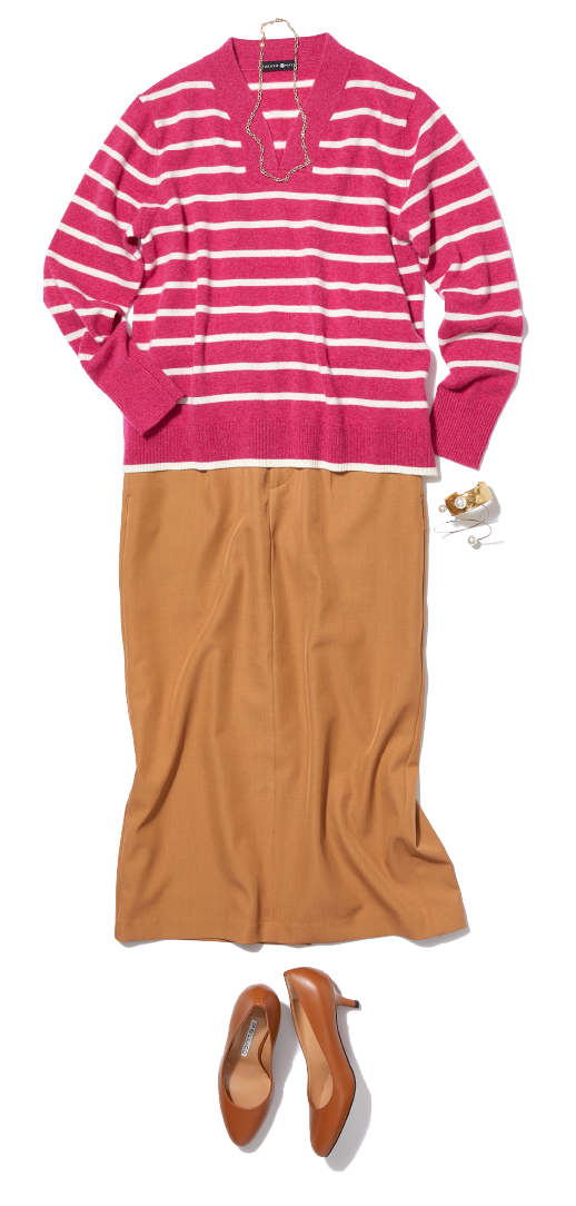 ボーダーVネックセーターの画像