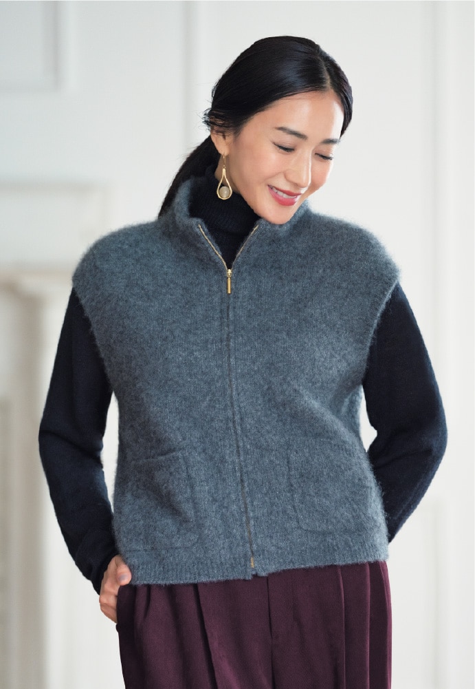 カシミヤシルクジップジレの画像