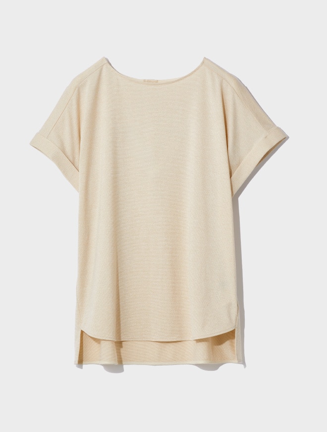 画像：さりげないラメが入ったカットソー正面　画像おわり