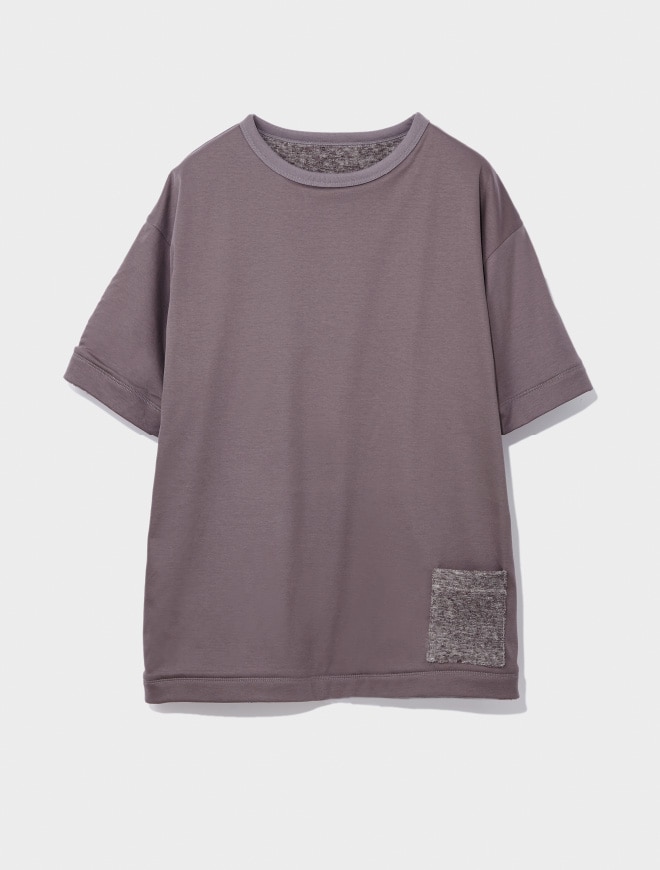 画像：パイル素材のチャコールグレーのリバーシブルカットソー正面　画像おわり