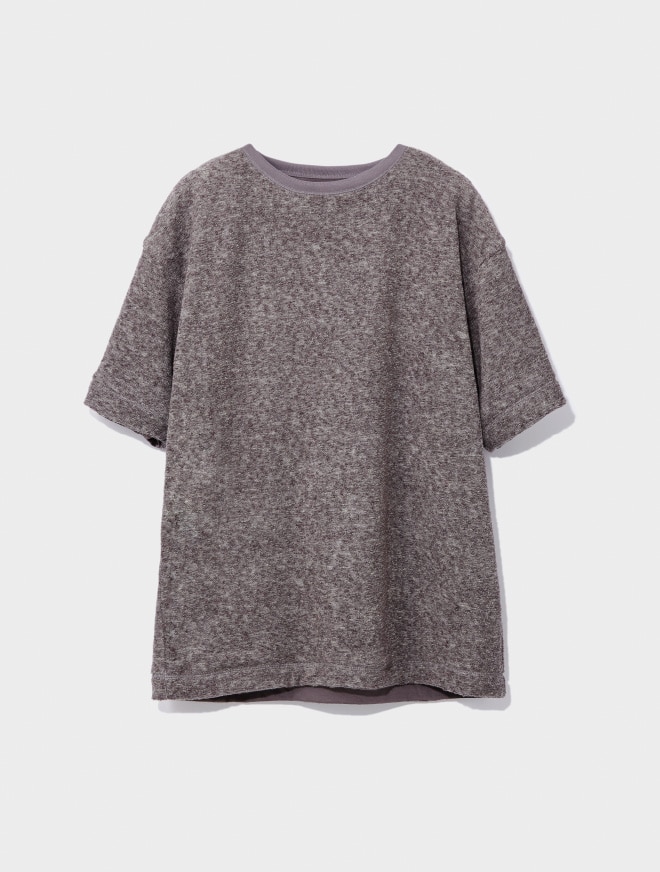 画像：パイル素材を表にしたリバーシブルカットソー正面　画像おわり