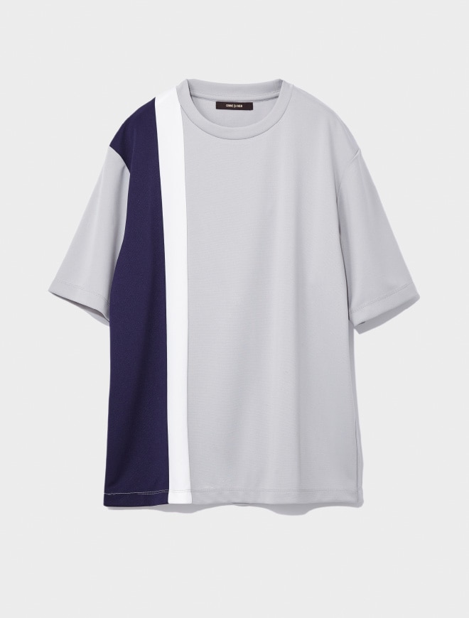 画像：カラーブロックデザインのカットソー正面　画像おわり