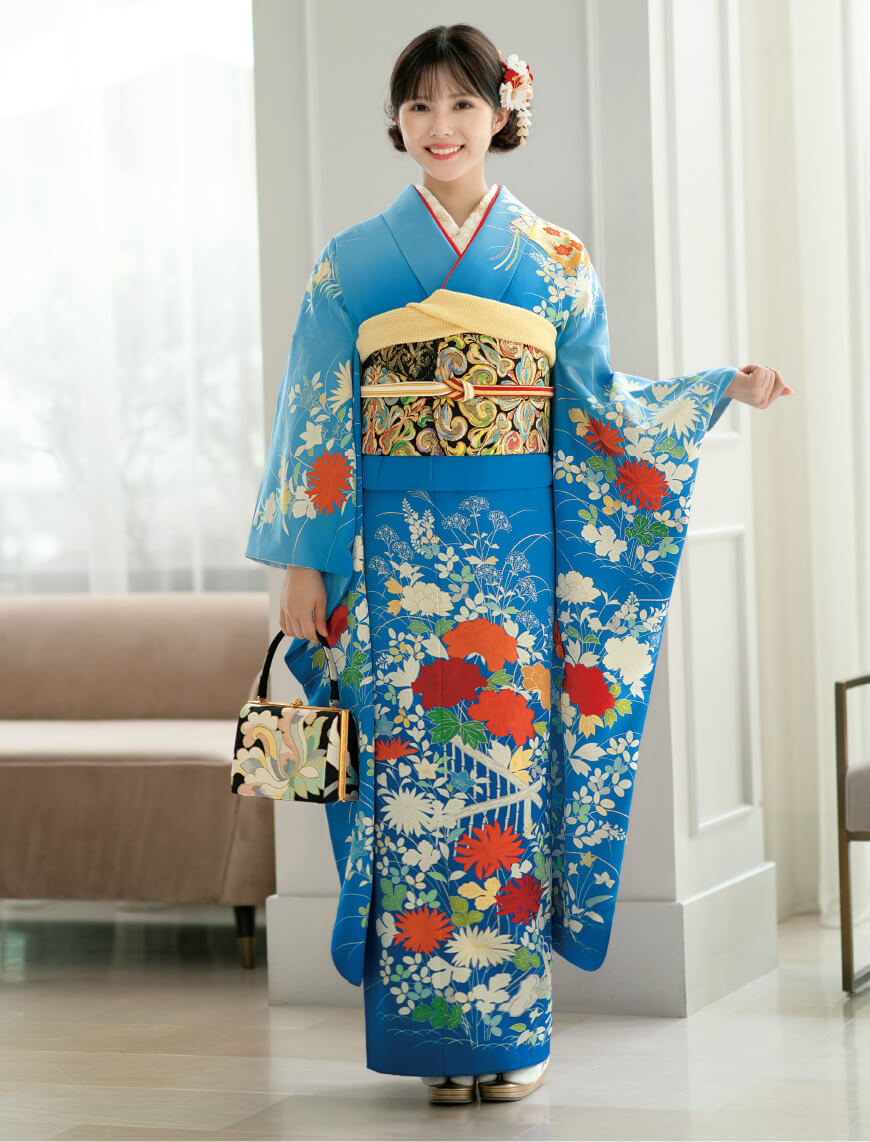 松総柄　個性的な振袖 振袖ネットレンタル： 赤と黒の個性】スタイリッシュで個性的/KH-519