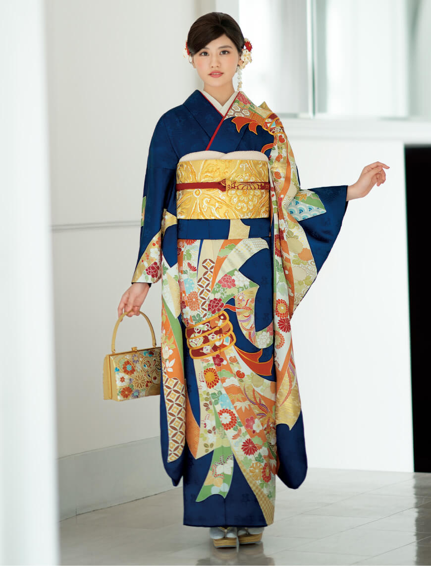 高島屋 千總 刺繍 白と青地染め分け振袖セット小物フルセット 狐の襟巻き 高島屋 千總 刺繍 白と青地染め分け振袖セット小物フルセット 狐の襟