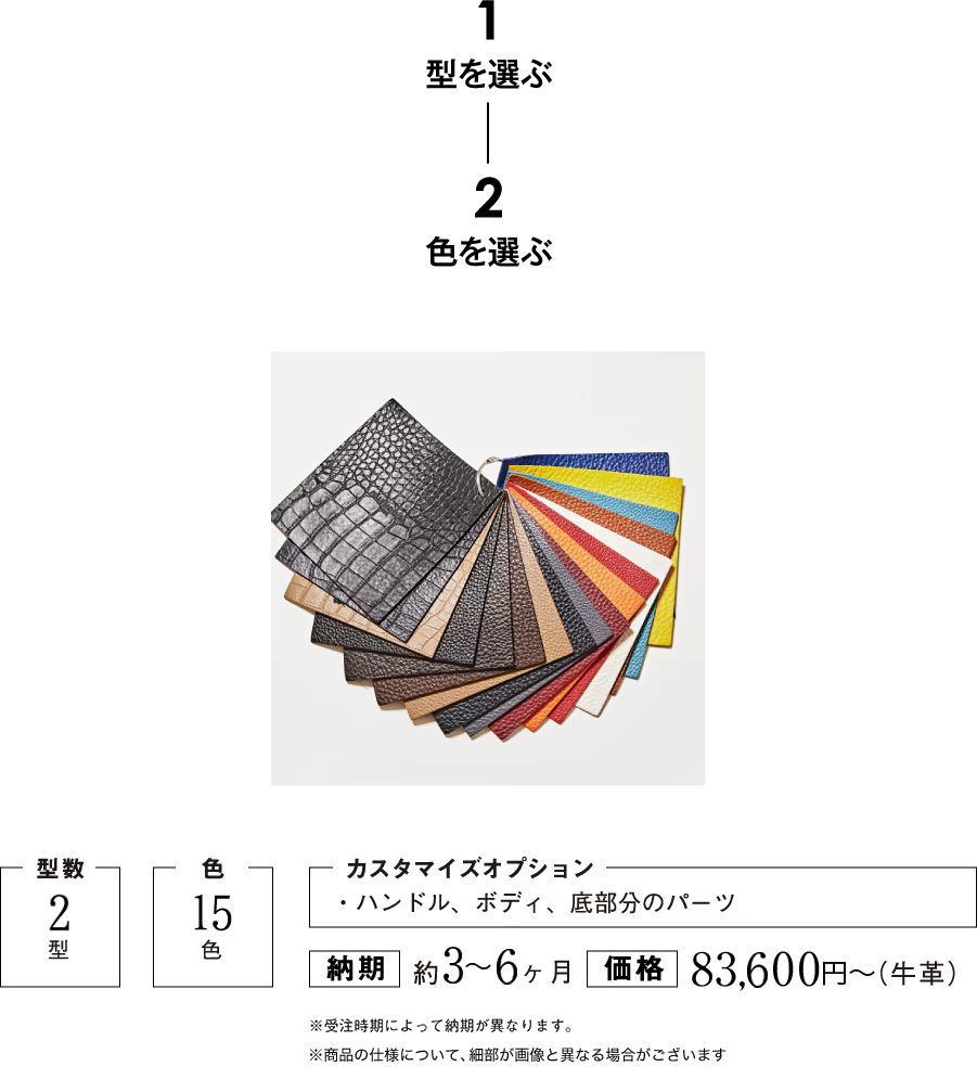 1 型を選ぶ　2 色を選ぶ