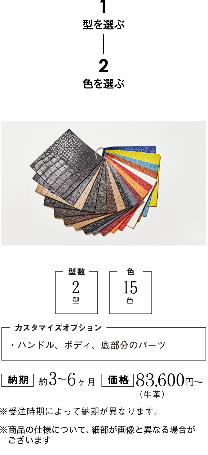 1 型を選ぶ　2 色を選ぶ