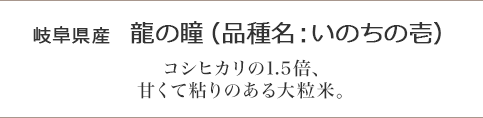 岐阜県産　龍の瞳（品種名：いのちの壱） コシヒカリの1.5倍、甘くて粘りのある大粒米。