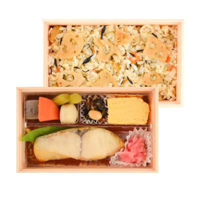 季節の炊込みご飯と銀ひらす塩糀焼弁当