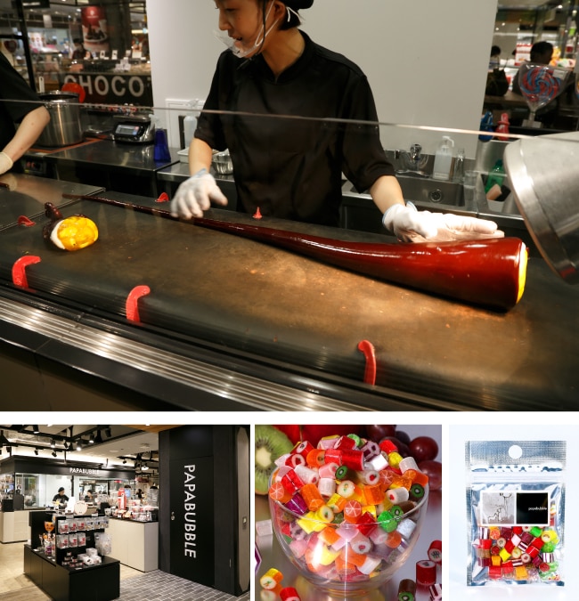 ［パパブブレ］調理実演画像,［パパブブレ］店舗外観画像,［パパブブレ］フルーツミックスキャンディ 2袋セットの商品画像,［パパブブレ］フルーツミックスキャンディ のパッケージ画像