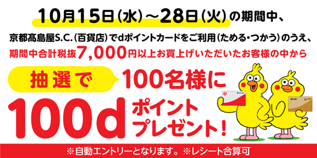 京都高島屋限定　抽選で100名様に100ｄポイントが当たる！