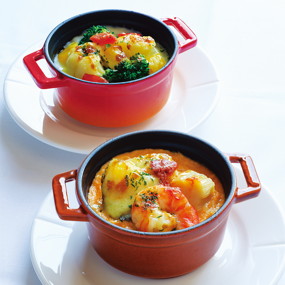 ［志摩観光ホテル］海の幸と山の幸　グラタン二種盛り付けイメージ