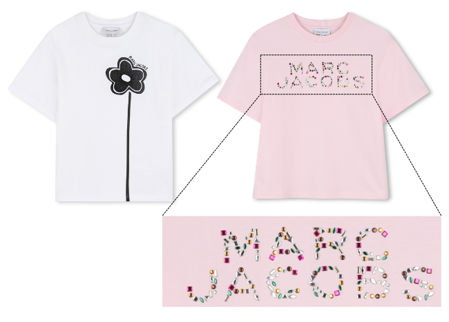 白とピンク色のTシャツ