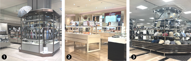 婦人洋品、メガネサロン、紳士洋品の売り場の写真