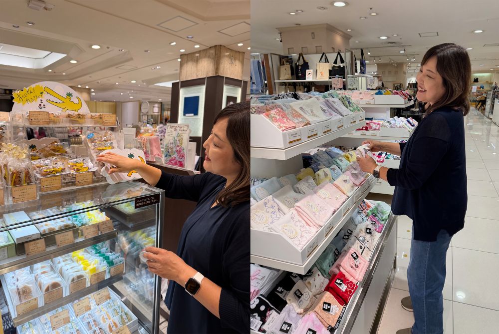 柏高島屋でカシワニ フィナンシェやハンカチを選ぶ加藤さん