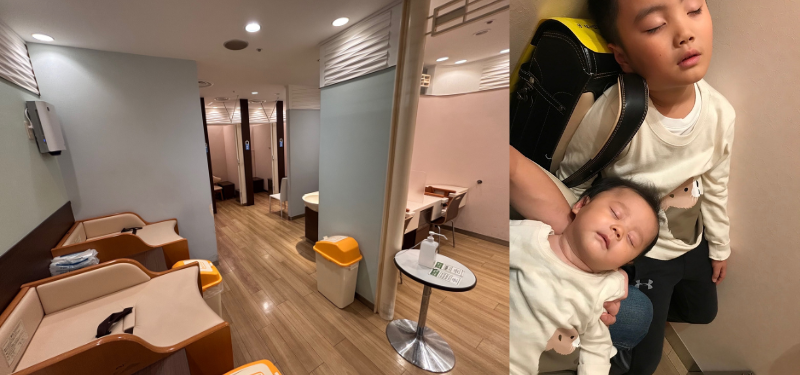 高島屋S館6階のベビー休憩室・授乳室の様子とそこで眠る岡田さんのお子さん