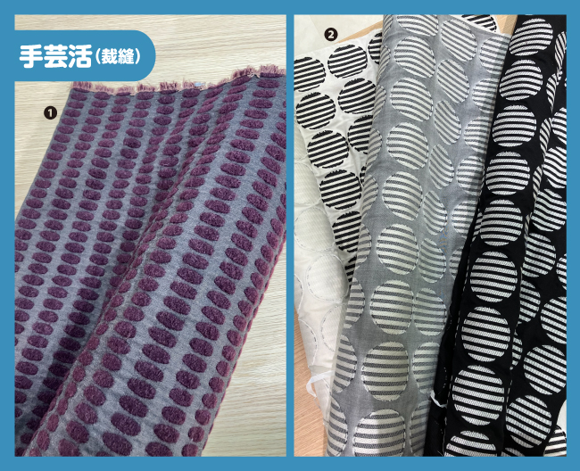 浮き織りループつぼ柄のテキスタイル、縞の丸柄のテキスタイル