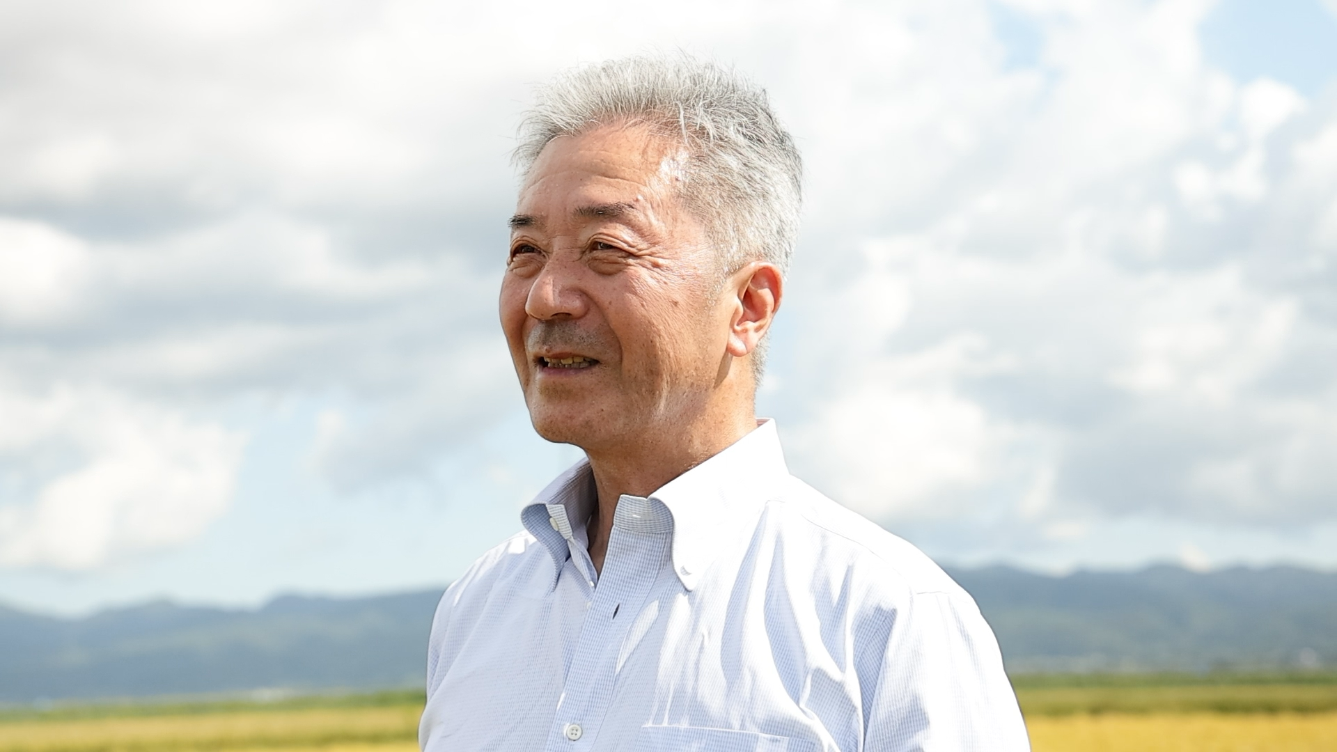 田んぼを眺める佐々木さんの写真