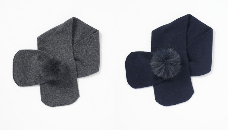 ファー付ニットマフラーチャコールグレー・ネイビー