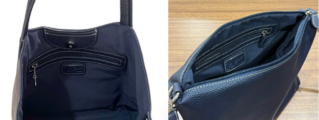 セミショルダーバッグとショルダーバッグの内側ポケットの様子