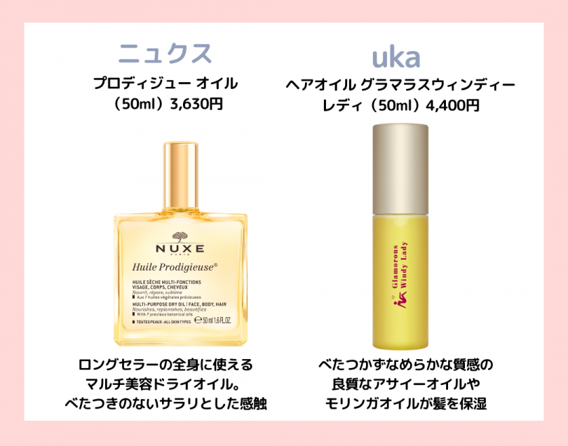 ［ニュクス］プロディジュー オイルと［uka］ヘアオイル グラマラスウィンディーレディ