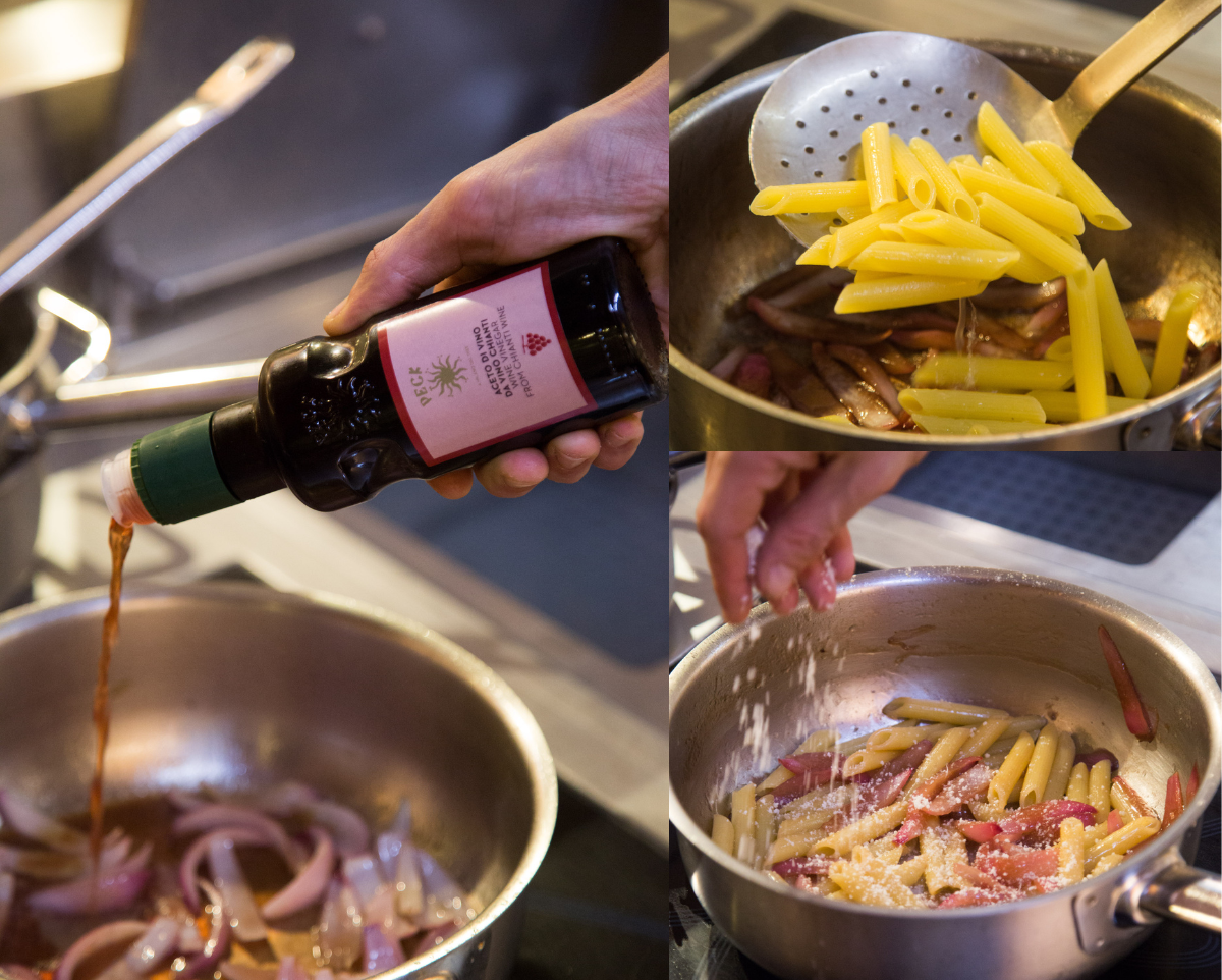 赤ワインビネガーを使って調理している風景