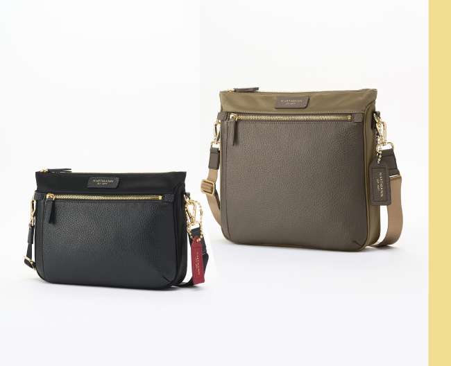 ナイロンとイタリアンレザーを組み合わせたショルダーバッグ