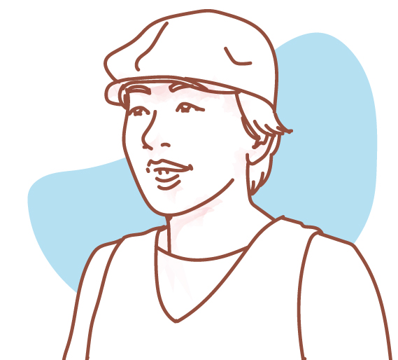 柏高島屋内の高島屋ファームに従事する石井さんのイラスト