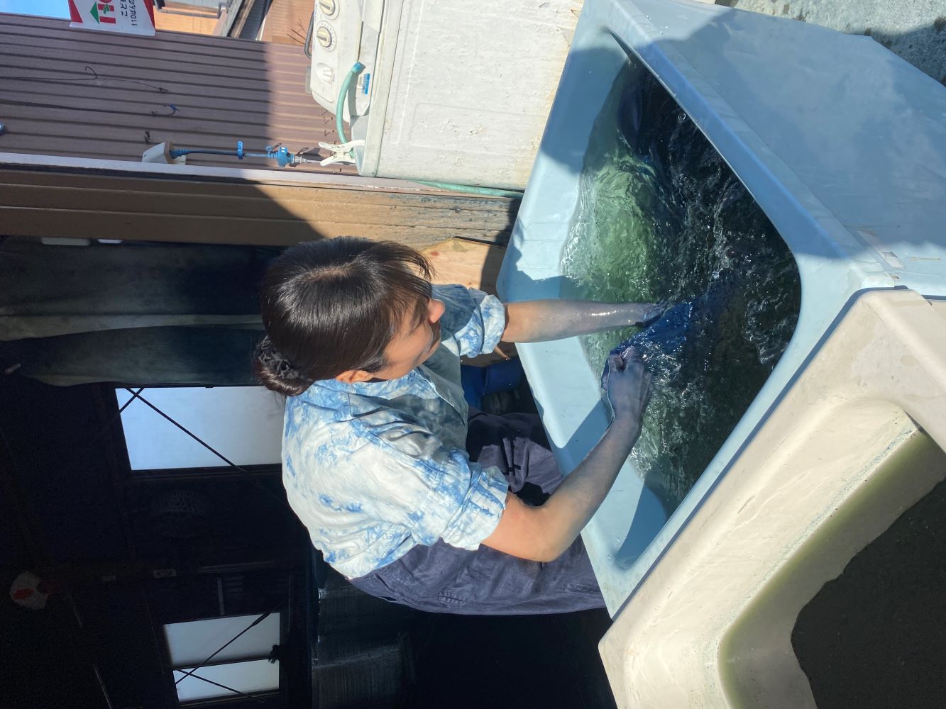 伝統的な本建て正藍染の様子
