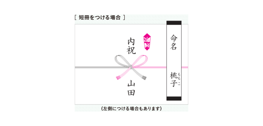 のし紙への、赤ちゃんのお名前の入れ方、短冊を入れる場合