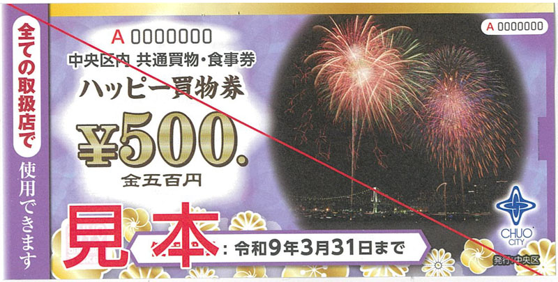 中央区内 共通買物・食事券 ハッピー買物券