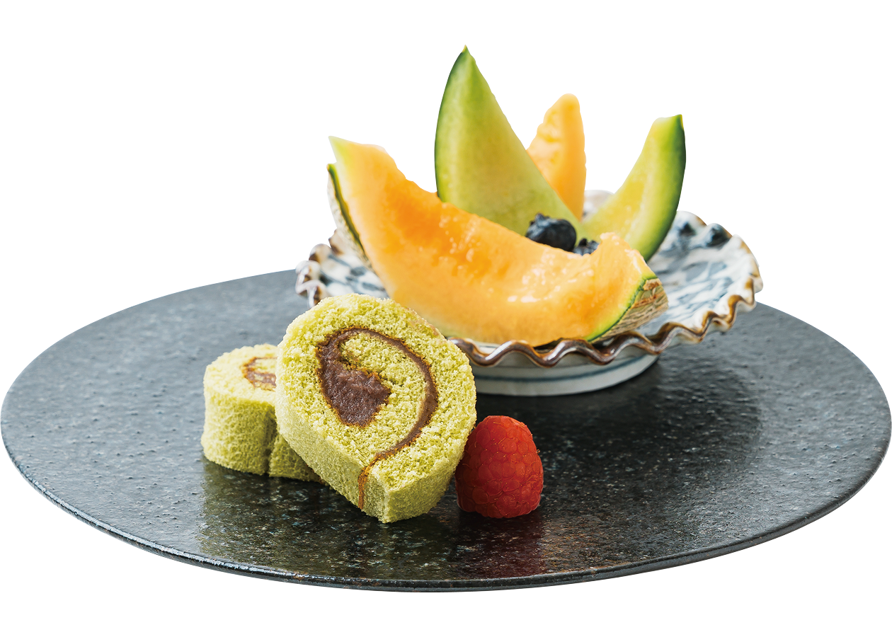 鳥かく 抹茶ロールケーキ〜茨城メロンを添えて〜画像