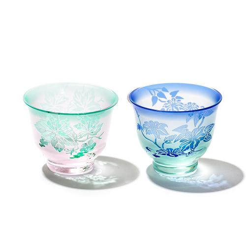 彫刻夢柄子　ぶどう紋・鉄線紋　ぐい呑ペア（PG・GB）