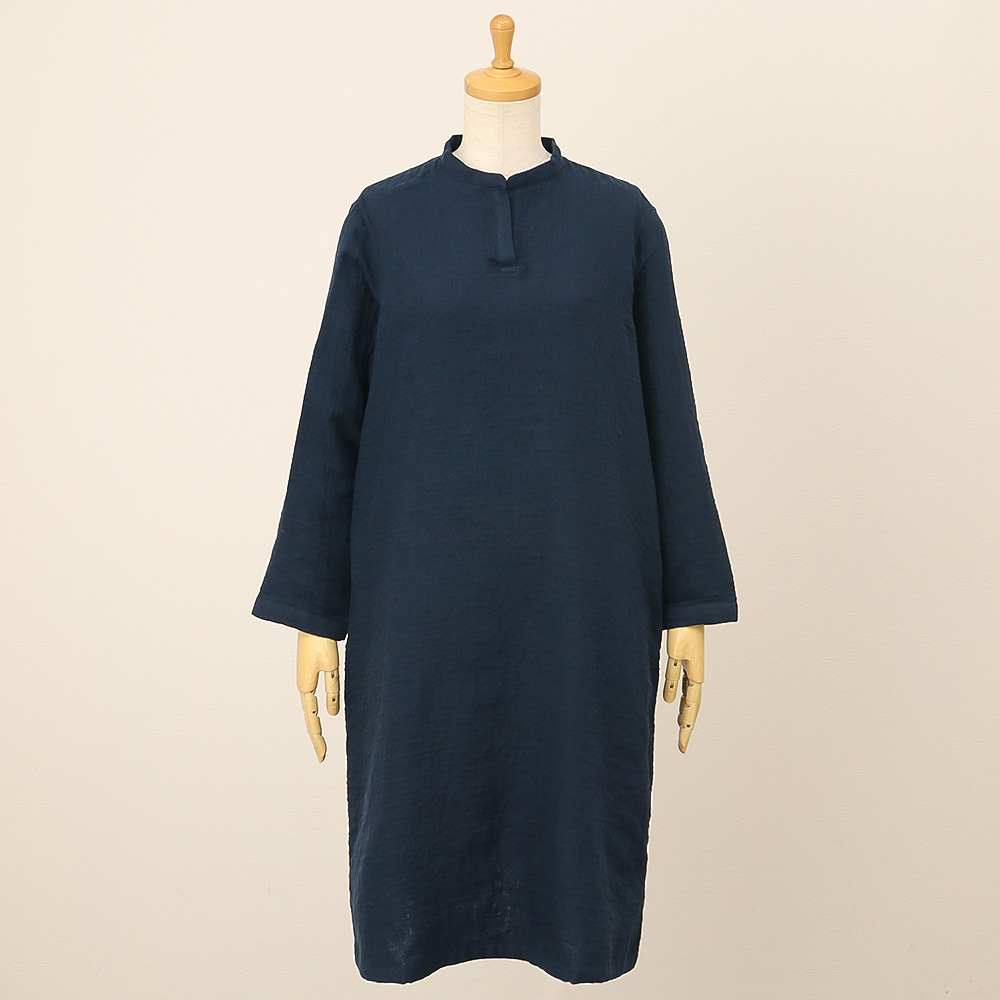 マシュマロガーゼシンプルワンピース　ネイビー（S→L）