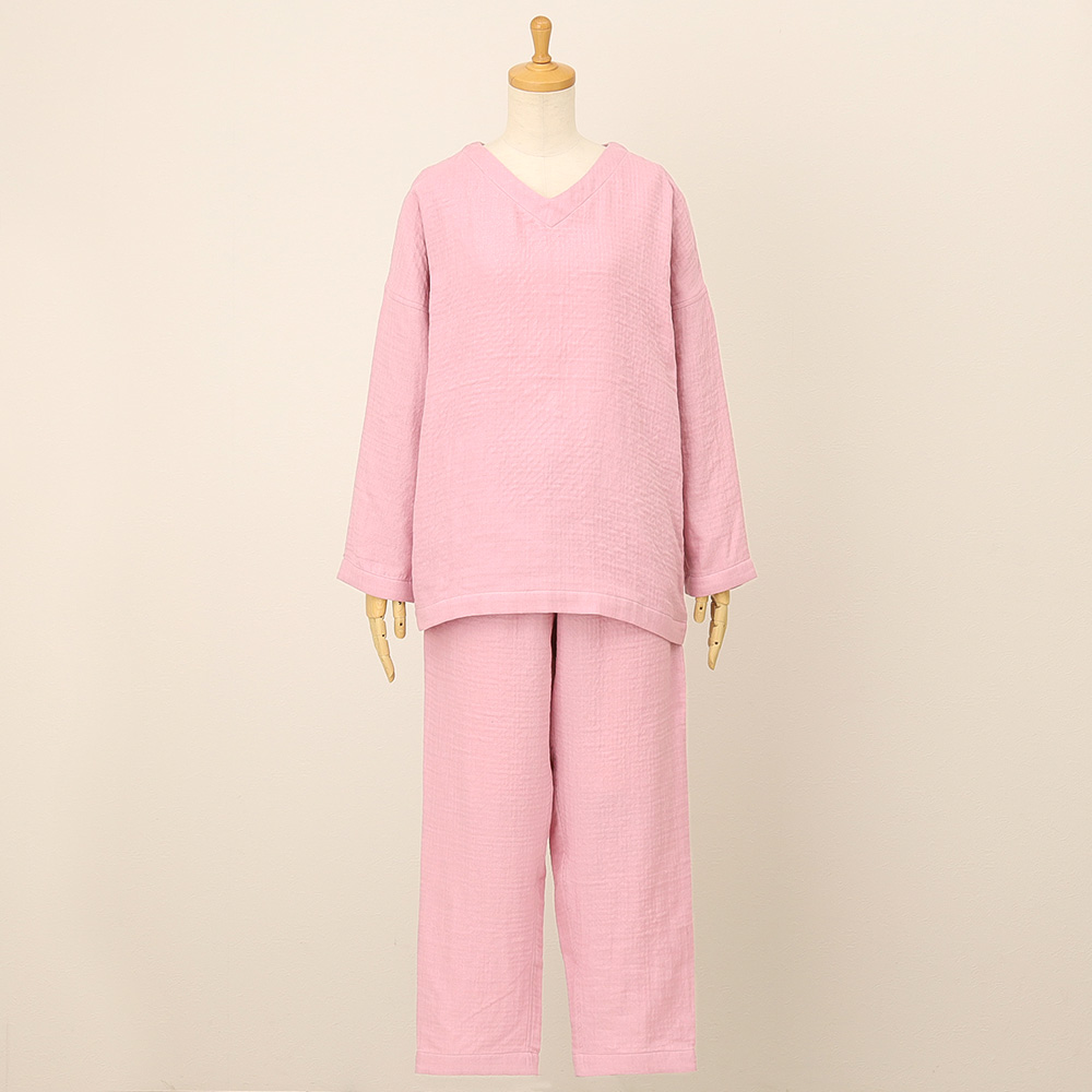 マシュマロガーゼシンプルパジャマ　ピンク（S→M）