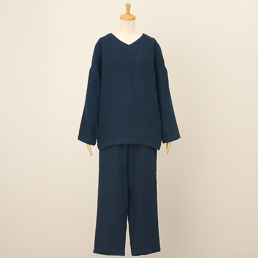 マシュマロガーゼシンプルパジャマ ネイビー（S→M）