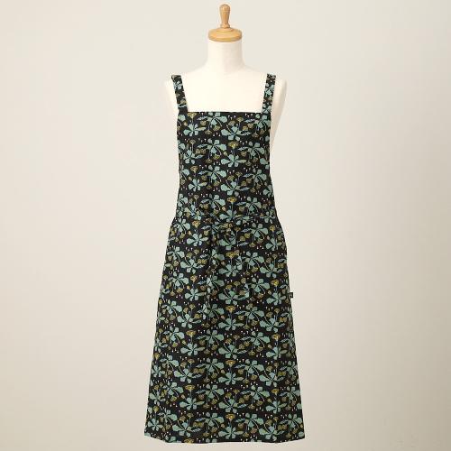 【母の日】マタノアツコ たんぽぽ柄前結びエプロン（ブラック／イエロー）