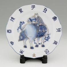 染金彩午絵　干支皿