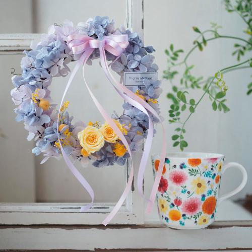 【母の日】ナチュラルリース（ラベンダー）＆マグカップ（all the best）