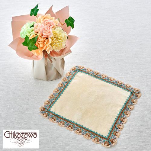 【母の日】生花　そのまま飾れるブーケミックス＆＜近沢レース店＞タオルハンカチ「パンケーキ　パウダーイエロー」