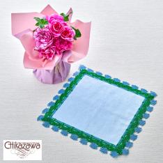 【母の日】生花　そのまま飾れるブーケ　パープル系＆＜近沢レース店＞タオルハンカチ「アガパンサス　アクアブルー」