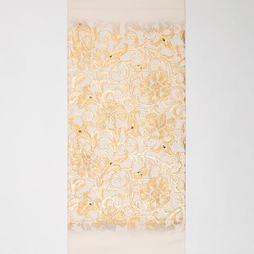 袋帯 「彫篭唐華文」白（未仕立て品）