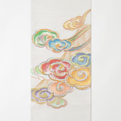袋帯 「瑞雲麗峰錦」白×銀杢(未仕立て品)