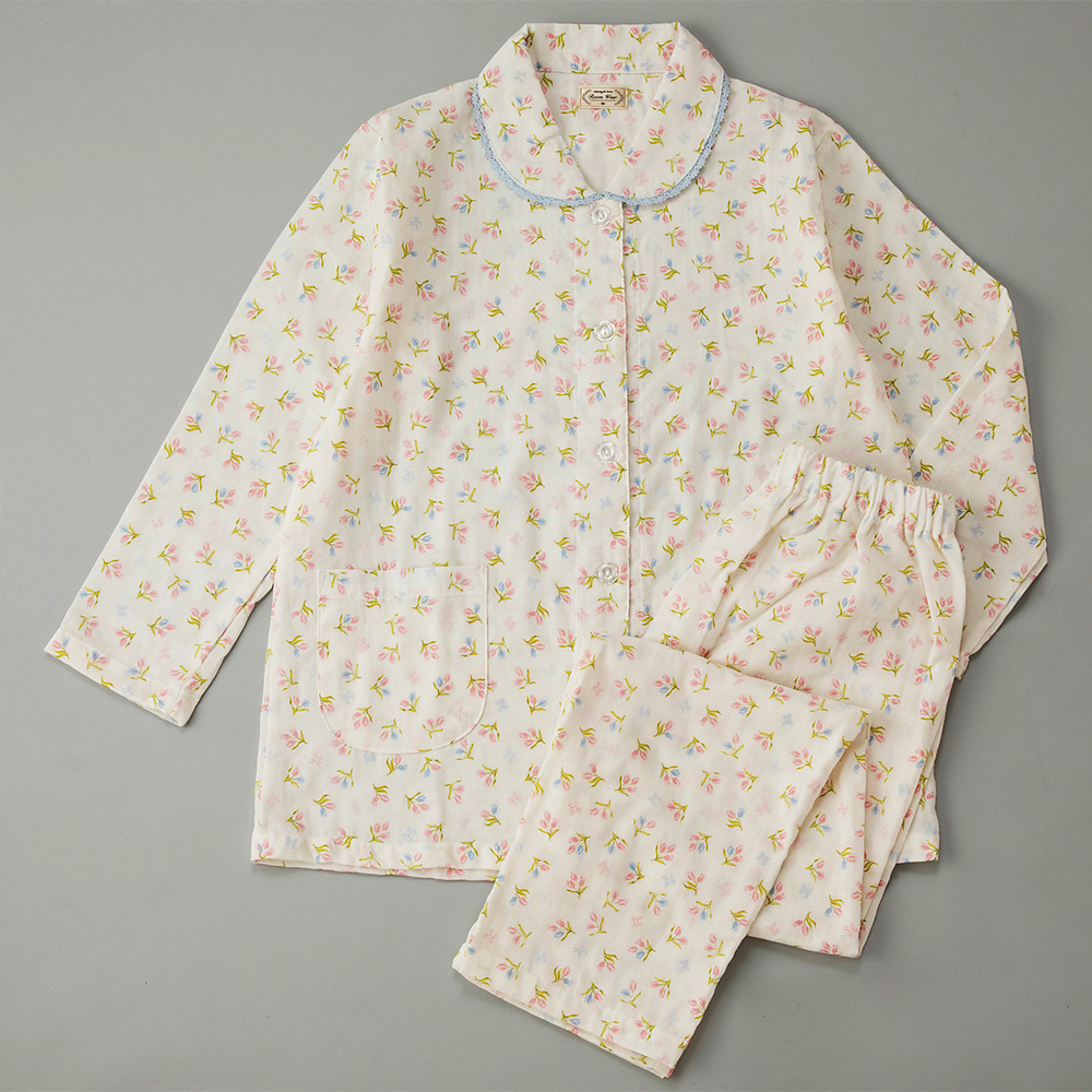 婦人長袖ダブルガーゼ パジャマ（ピンク）M→L