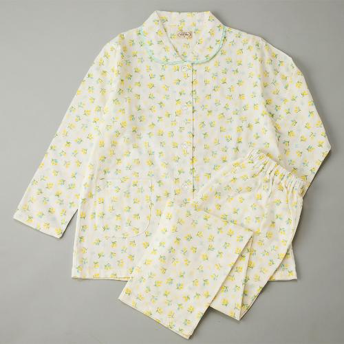婦人長袖ダブルガーゼ パジャマ（クリーム）M→L