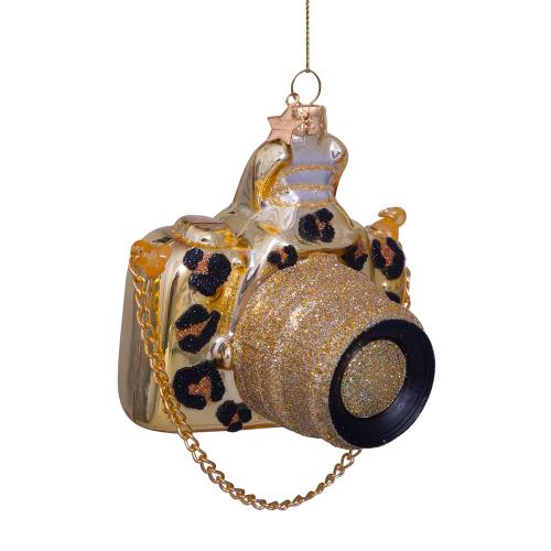 ＜VONDELS＞ガラス製オーナメント gold camera with panther print