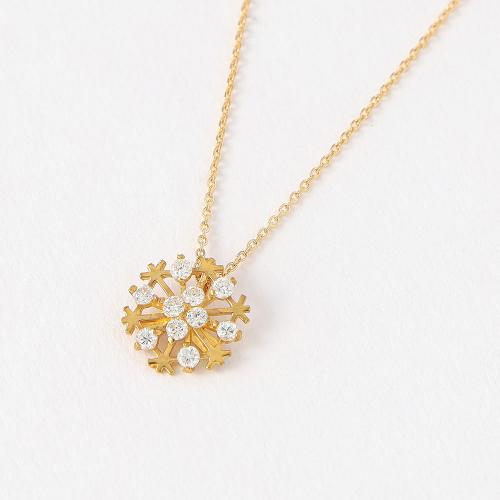 純金計0.2ctダイヤスノーフラワーペンダント
