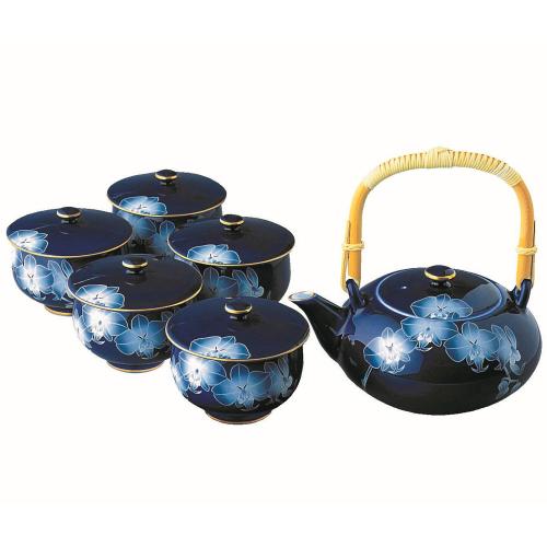 ルリ胡蝶蘭・茶器揃(土瓶1個、湯呑5客セット)