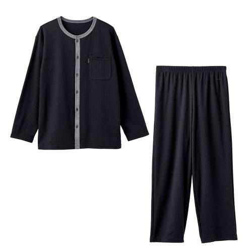 リカバリーパジャマ ニットサッカー メンズ ブラック M→XL